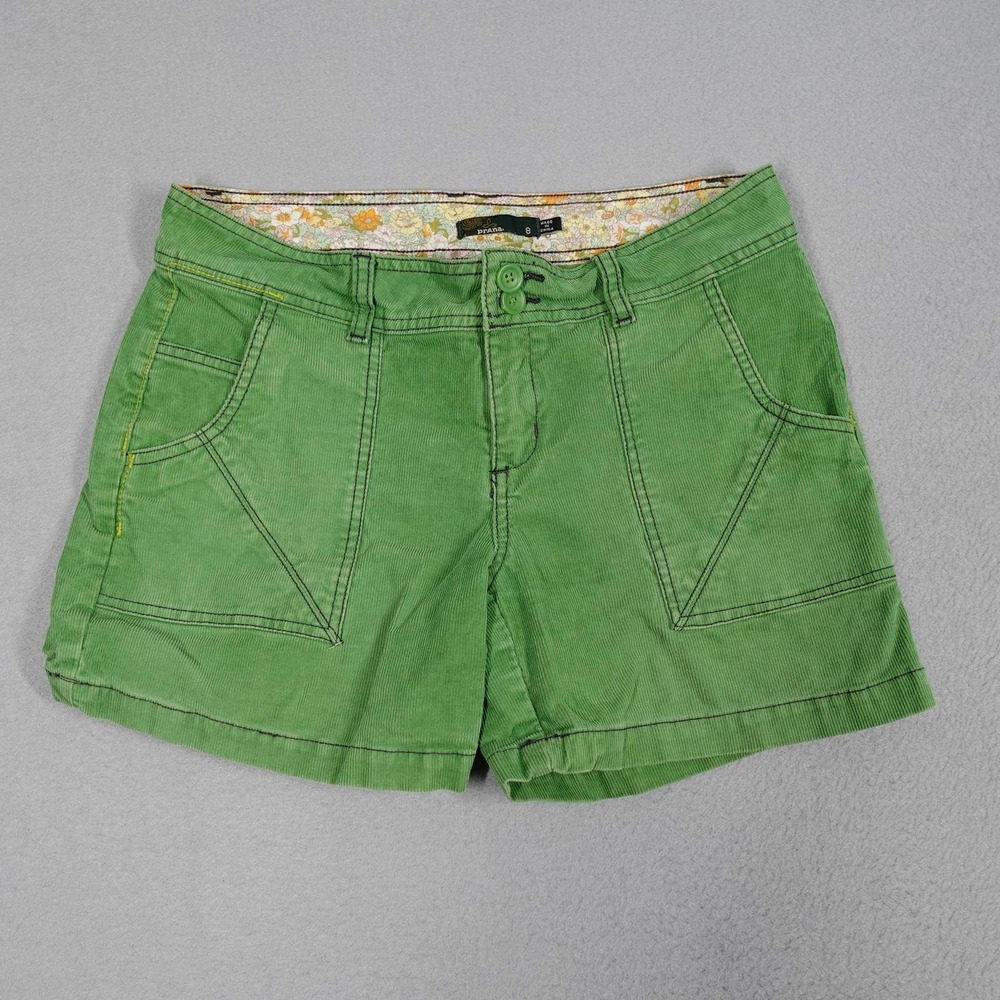 Prana Shorts Womens 8 Green Organic Cotton Corduroy Stretch Hiking Casual